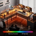 thumbnail image 4 of Huuger L Shaped Desk with LED Lights and Power Outlets, Computer Gaming Desk with 3 Drawers, 66.1 inches Office Desk, Long Corner desk, Printer and Monitor Stand, Rustic Brown, 4 of 8