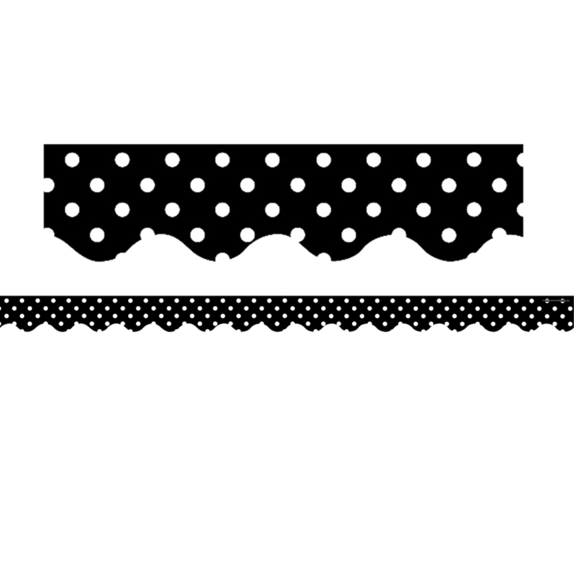 Black Polka Dots Scalloped Rolled Border Trim, 50'