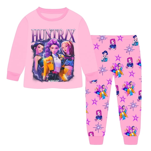 Pop cazadora para niña Demo-n Pajamas Hunters,HUNTR/X Rumi,Mire Zoeyy Kids Long Sleeve Pajamas,Huntrix Printed Fashion Suit Skirt Round Neck Long Sleeve Top Pants