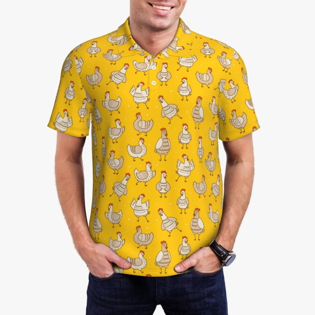 Balery Funny Chicken Camisa Polo de Hombre con Estampado, de Manga Corta y Tejido Medio, Camisa Tipo Golf Polo-3X-Large