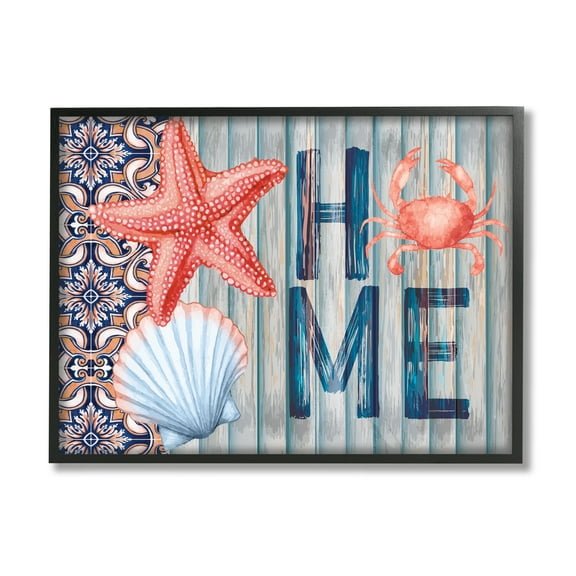 Stupell Patterned Home Nautical Sea Life Landscape Painting Black Framed Art Print Wall Art