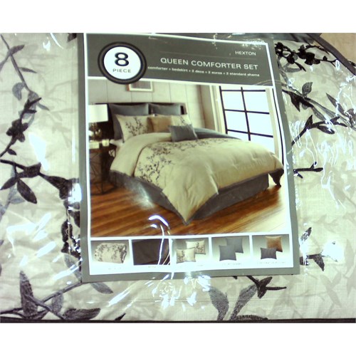 Blue & Taupe Embroidered Hexton Comforter Set (Queen) 8pc Walmart