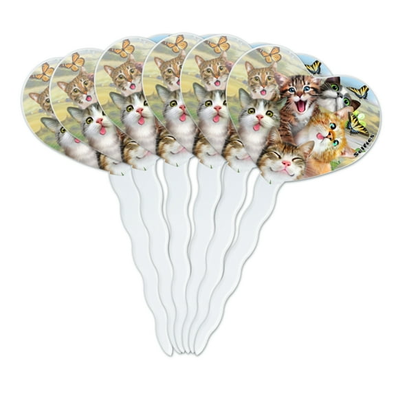 Cats and Butterflies Selfie Heart Love Cupcake Picks Toppers Decoration Set of 6