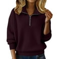 thumbnail image 2 of Quarter Zip Pullover Mock Neck Long Sleeve Women's Sweaters Polo Sweatshirt Collared Sweater Half Zip Sweater Collared Casual Fall Top Fleece Sweatshirts Fall Trendy Business Casual Wine 3XL, 2 of 9