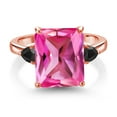 thumbnail image 2 of Gem Stone King 6.84 Ct Octagon Pink Created Sapphire Black Onyx 18K Rose Gold Plated Silver Ring (Size 7), 2 of 3