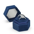 thumbnail image 2 of Velvet Double Slot Ring Holder Jewelry Box Antique Hexagon Geometric Ring Bearer Box for Premium Wedding Ceremony Proposal Engagement Ring boxes Photos Vintage Heirlooms Display (Blue), 2 of 7