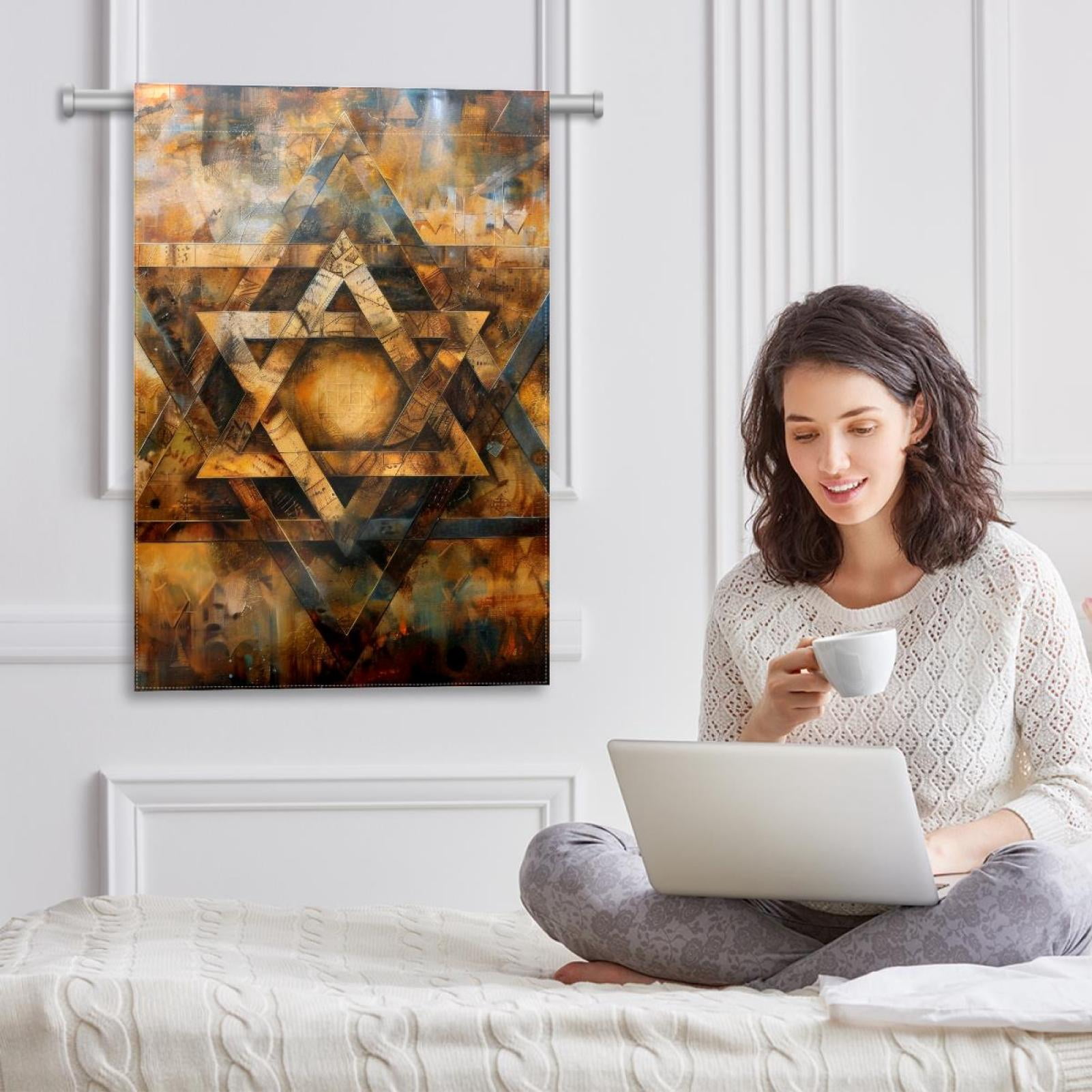 Welcome Star of David Art Vintage Retro Pattern Garden Flag, Vertical Double Sided Small House Flag, Yard Farmhouse Outdoor Deck Veranda Lawn Decor 28x40 Inch