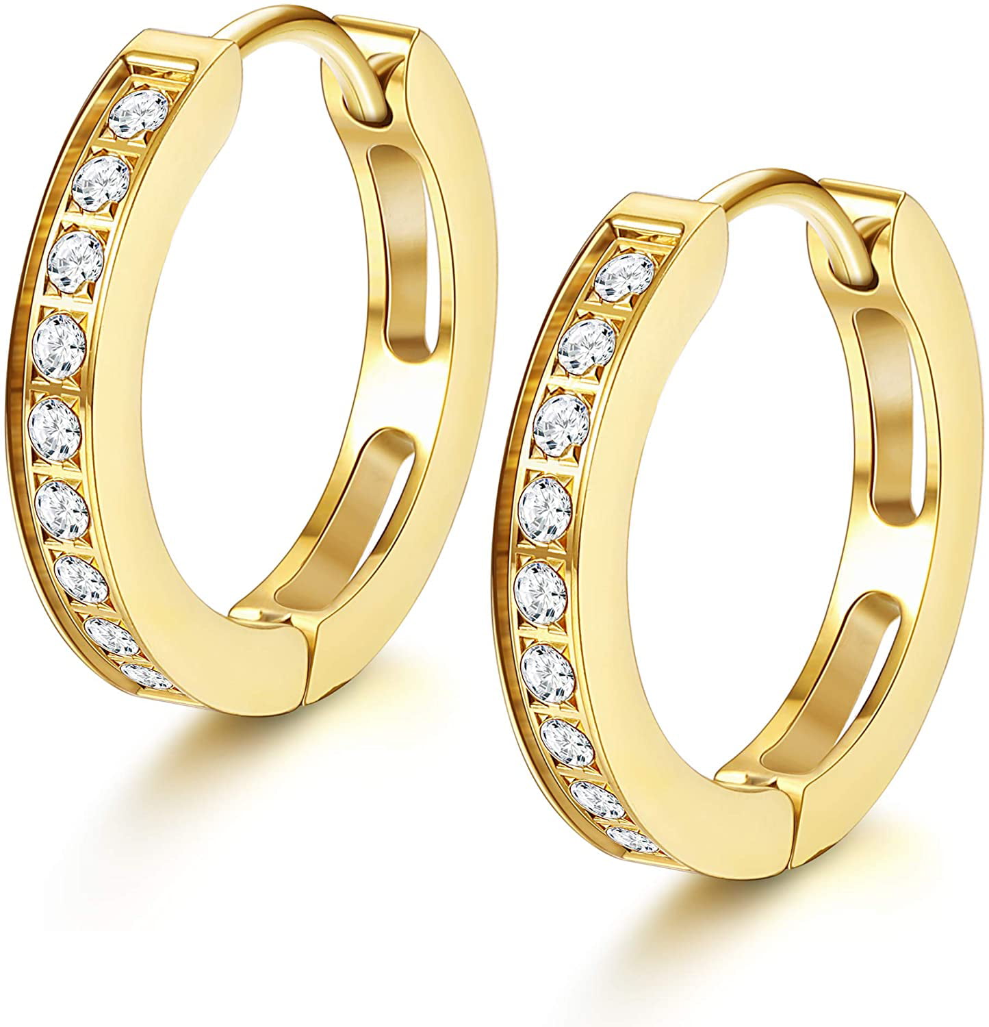 Jewels By Lux 14K Yellow Gold Cubic Zirconia CZ Huggie Endless Hoop Womens Earrings 13MM X 13MM 