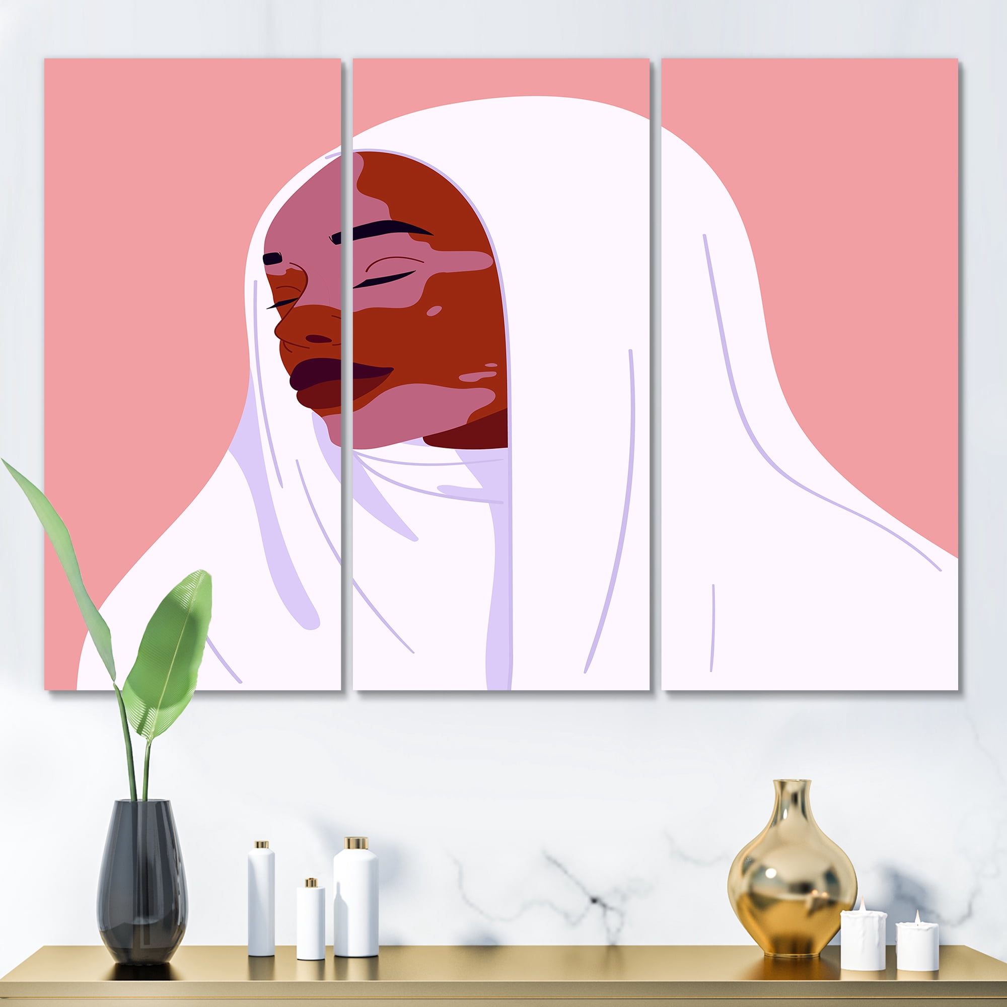 Designart ' Beautiful Abstract Smiling Afro African Woman With VItiligo ' Moroccan Canvas Wall Art Print