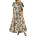 thumbnail image 3 of CHOK Robe Longue Maxi Bohème en Coton et Lin à Manches Courtes Décontractée à Imprimé Floral pour Femmes, 3 of 5