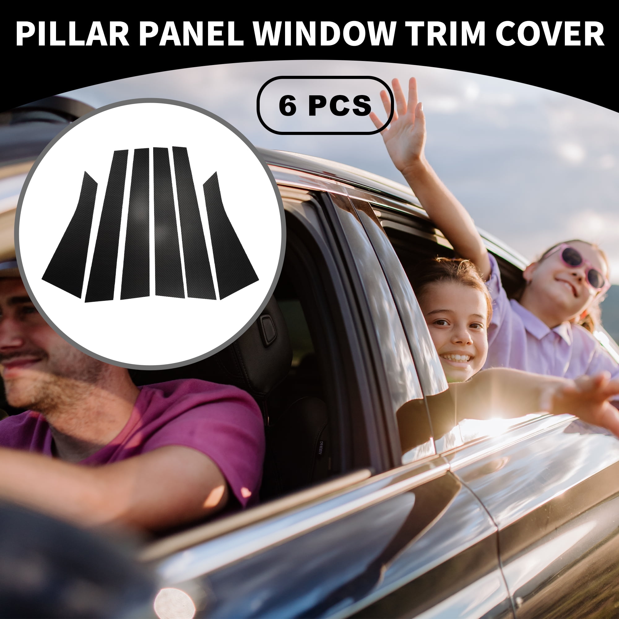 Unique Bargains 6Pcs Window Trim For Chevrolet Impala 2006-2013 Black Carbon Fiber