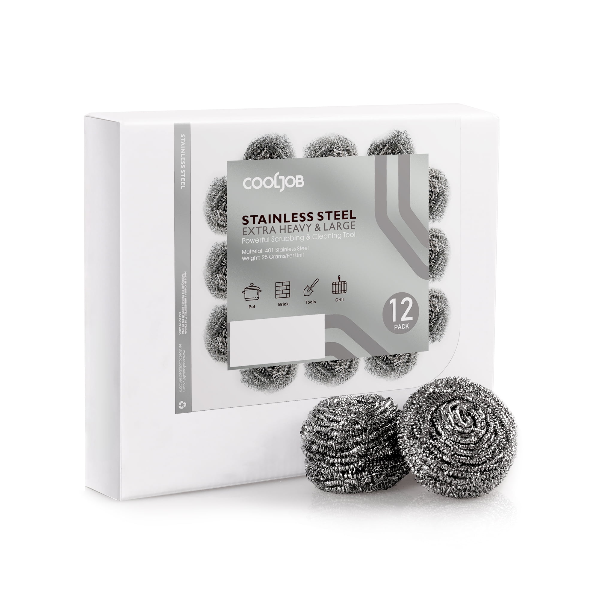 COOLJOB 12 Pack Stainless Steel Scrubber Sponges, Heavy Duty Tough Scouring Pads for Dishes