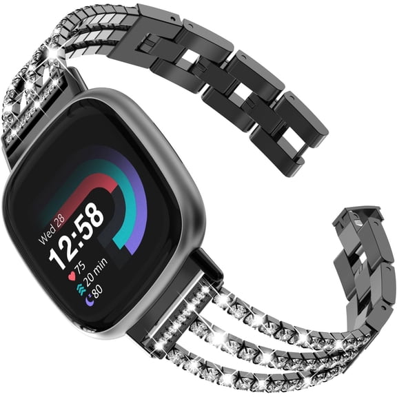 REQO Compatible with Fitbit Versa 3/Fitbit Versa 4 Chain with Crystal Diamond Bling Metal Link Bracelet Strap Steel Fitbit Sense/Fitbit Sense 2 Band for Women