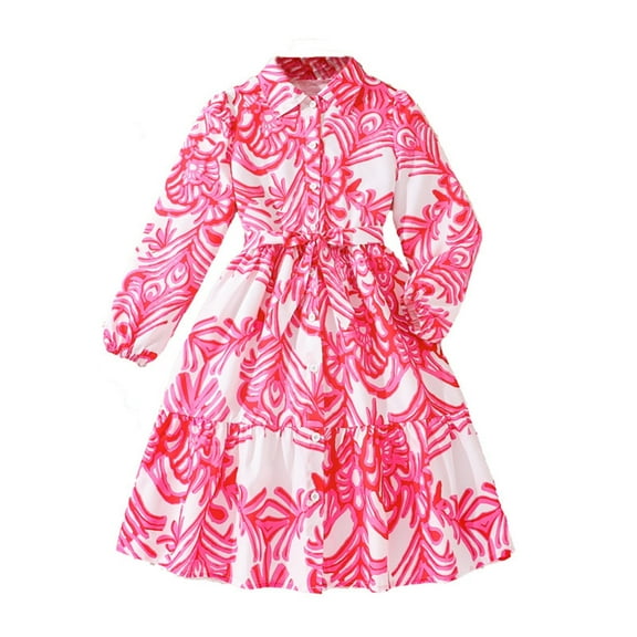 Otqutp 8-12 Years Elegant Fall Floral Print Princess Dress for Girls - Soft Cotton Long Sleeve Parties Gown, Autumn Casual Wear for Big Kids