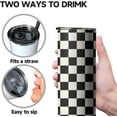 thumbnail image 3 of 20 Oz Black and white Checkered Tumbler with Handle Lid and Straw, Checkered Tumbler Water Bottle Travel Coffee Cup Mug,Checkered Gifts for Women Men, 3 of 6