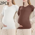 thumbnail image 1 of hengsof Maternity Shirt Long Sleeve Basic Top Ruch Sides Bodycon Tshirt for Pregnant Women, 1 of 4
