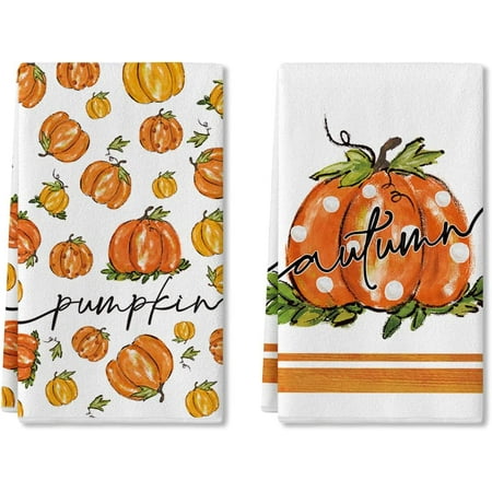

Autumn Pumpkin Kitchen Towels Dish Towels 18x26 Inch Fall Thanksgiving Harvest Vintage Ultra Absorbent Bar Tea Hand Towel Set of 2