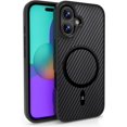 thumbnail image 1 of Étui pour iPhone 16 Plus, [Compatible avec MagSafe] [Protection contre les Chutes de Qualité Militaire] Motif Fibre de Carbone, Étui Arrière Rigide Antichoc pour iPhone 16 Plus, Noir, 1 of 4