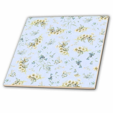 Geometric Vintage Tie - 3dRose Delicate white flowers on pale blue - Shabby chic vintage floral pattern - pastel pretty victorian - Ceramic Tile, 4-inch