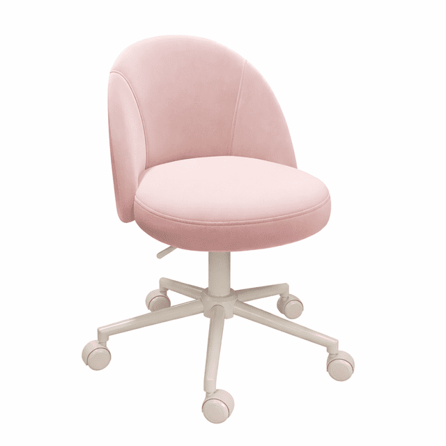 Exenoray Armless Office Chair, Height Adjustable Swivel with PU Wheels and Five-Star Base, Upholstered Task Chair for Vanity, Study or Home Office,Pink