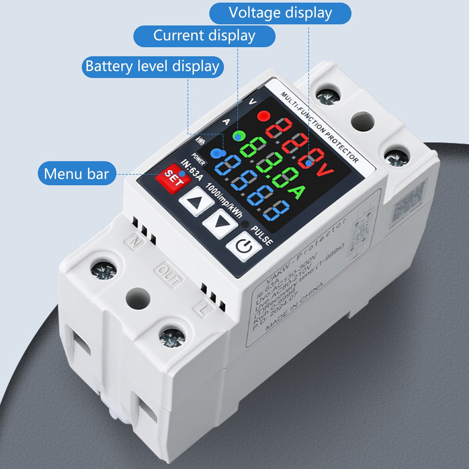 Multifunctional Overvoltage Protector with Voltages Current Display 3 Display Voltages Protector
