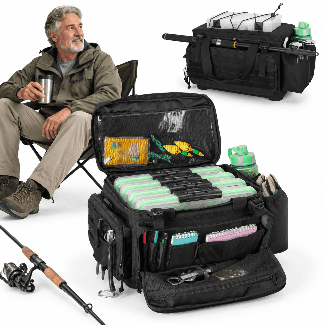 Black Soft Fishing Tackle Bag 16.81 x 10.16 x 4.13 in Bait and Gear Storage