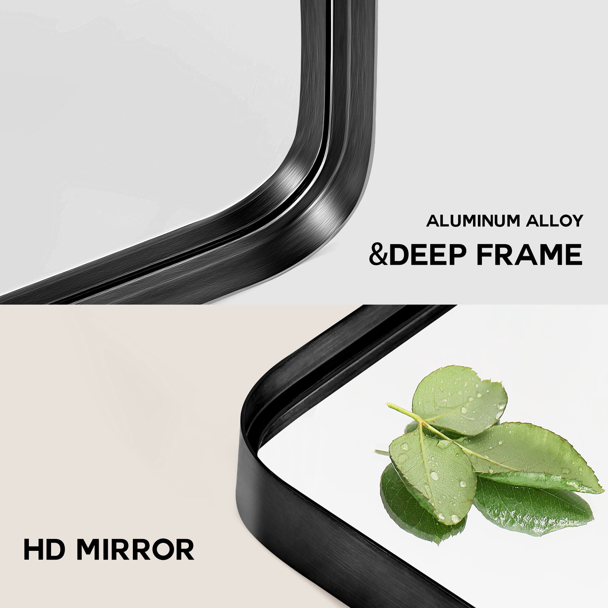 64"x21" Aluminum Alloy Wall Mount Rounded Corner Rectangular Mirror,Black no stand