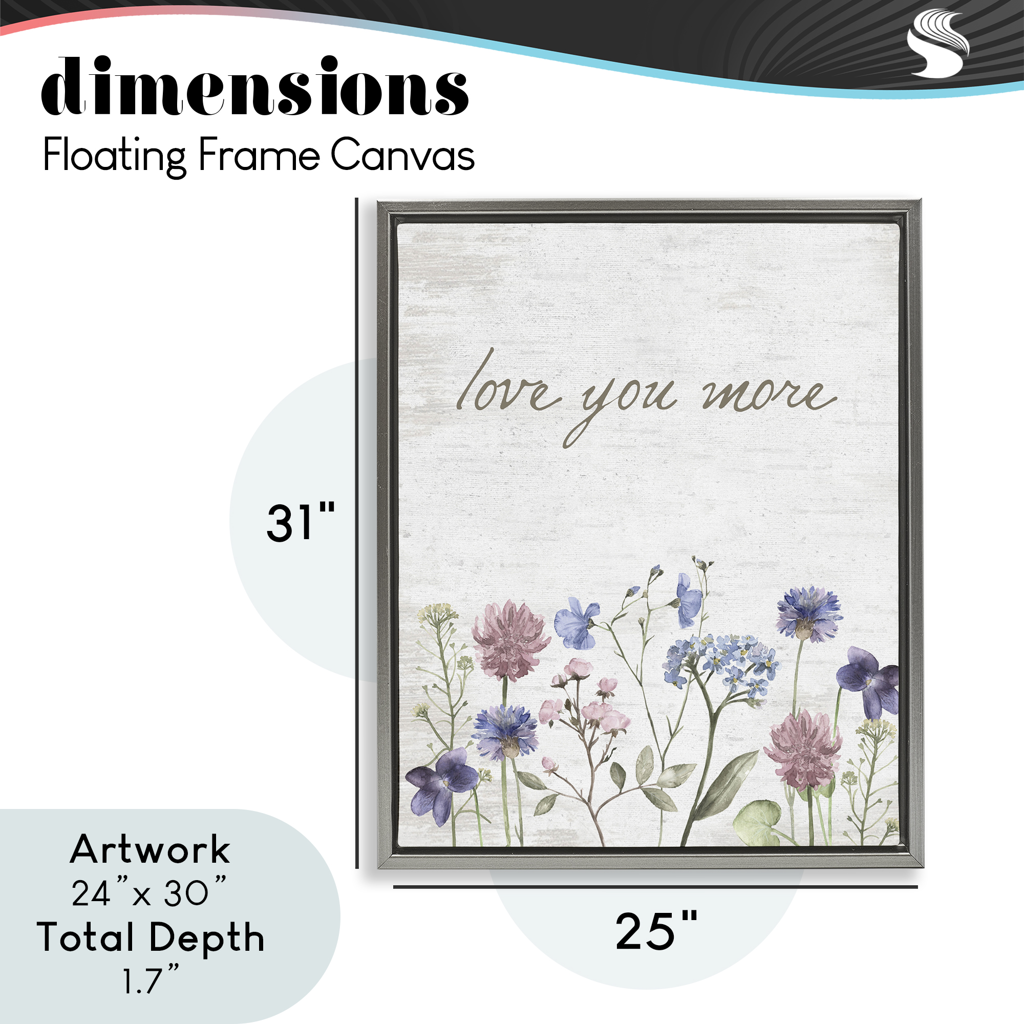 Love You More Wildflowers Gray Framed Floater Canvas Wall Art, design by Lettered and Lined