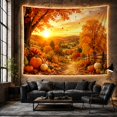 thumbnail image 6 of Autumn Landscape with Pumpkins and Trees at Sunset, Cozy Illustration for Nature Lovers, Peaceful Scenery Wall Art, Thanksgiving Gift Tapestry Wall Hanging for Bedroom and Living Room, 6 of 7