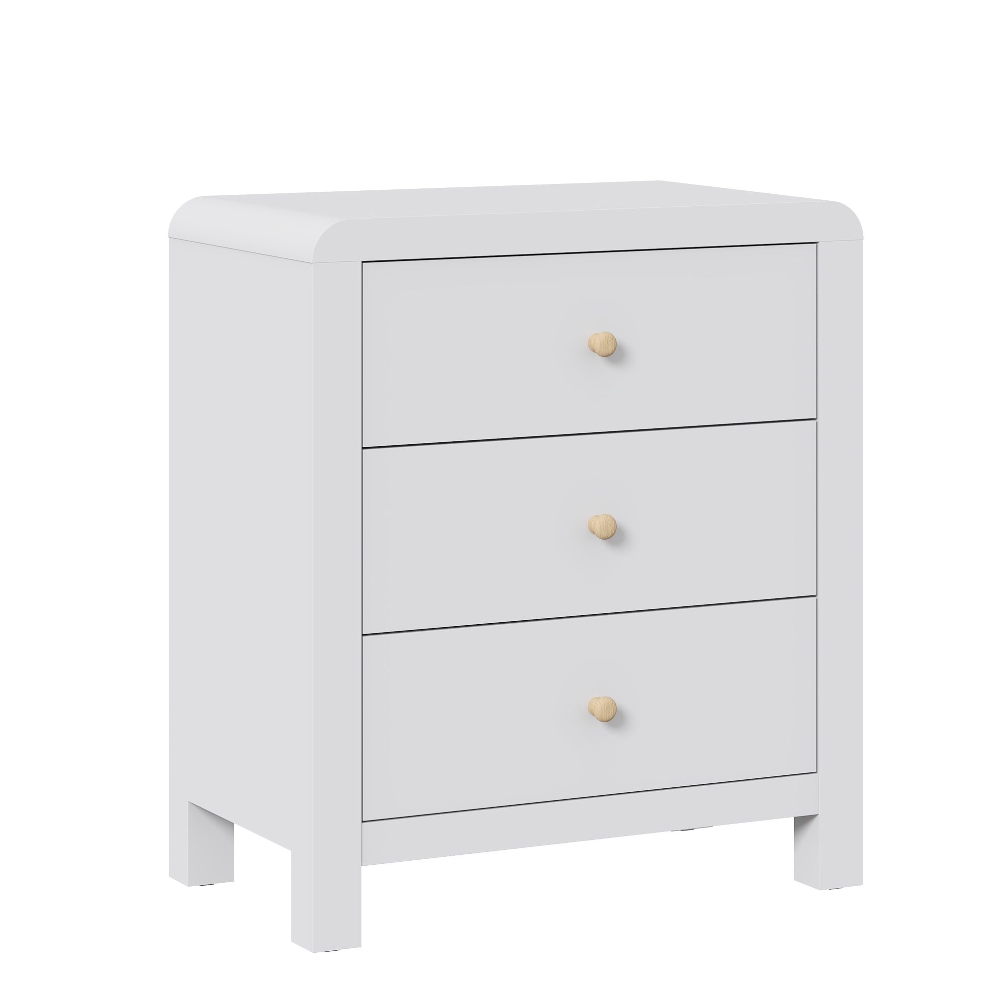 Cozy Home Solid Wood 3-Drawer Storage Dresser, Rounded Corner Modern Bedroom Chest of Drawers & Large Nightstand, White Organizer for Bedroom, Living Room, Entryway