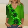 thumbnail image 2 of BLVB Womens 3/4 Sleeve Tshirt St Patricks Day Tees Shirt Shamrock Tops Casual V Neck Blouse Tops Green 3, 2 of 5