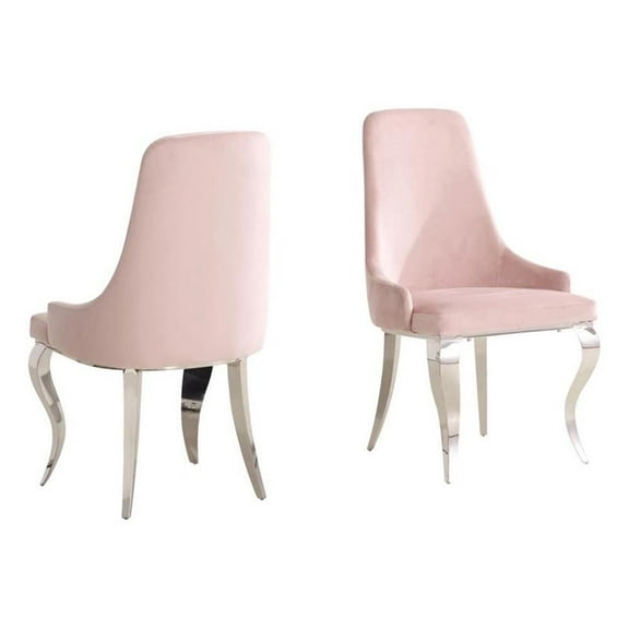 Pemberly Row 19.25" Upholstered Velvet Demi Dining Chairs in Pink (Set of 2)