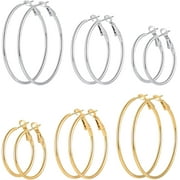 FOESES Designice 6 Pairs of Womens Large Hoop Earrings, 14K Gold-Plated, Silver Hypoallergenic Stainless Steel Lightweight Earrings, Womens 30mm-50mm