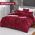 thumbnail image 2 of Fluffy Plush Duvet Cover Set King Size, Luxury Ultra Soft Velvet Fuzzy Comforter Cover Bed Sets 4Pcs(1 Faux Fur Duvet Cover + 2 Pillow Cases + 1 Pillow Cover) Zipper Closure (King, Red), 2 of 6