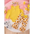thumbnail image 4 of FOCUSNORM Baby Girl Fall Outfit Ribbed Cold Shoulder Long Sleeve Romper with Floral Pattern Flare Pants and Headband 3 Pcs Set, 4 of 9