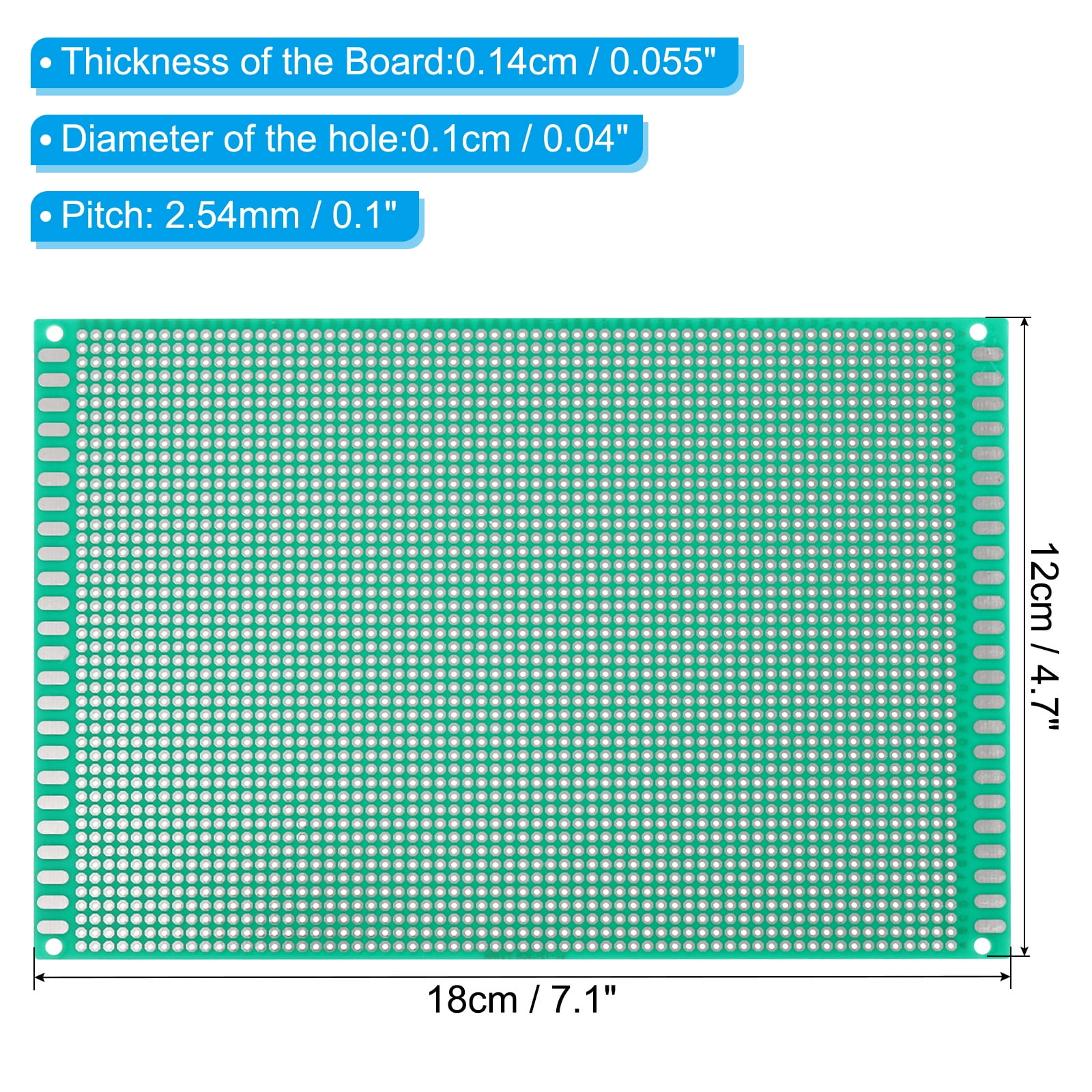 7.1" x 4.7" PCB Board Circuit, 12 Pcs Single Sided Prototype Solder Boards for Soldering and Electronic Project Circuit Boards Solderable Breadboard, Green