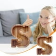 thumbnail image 1 of Lata de ahorro de madera con letras en inglés y cristal transparente., 1 of 6