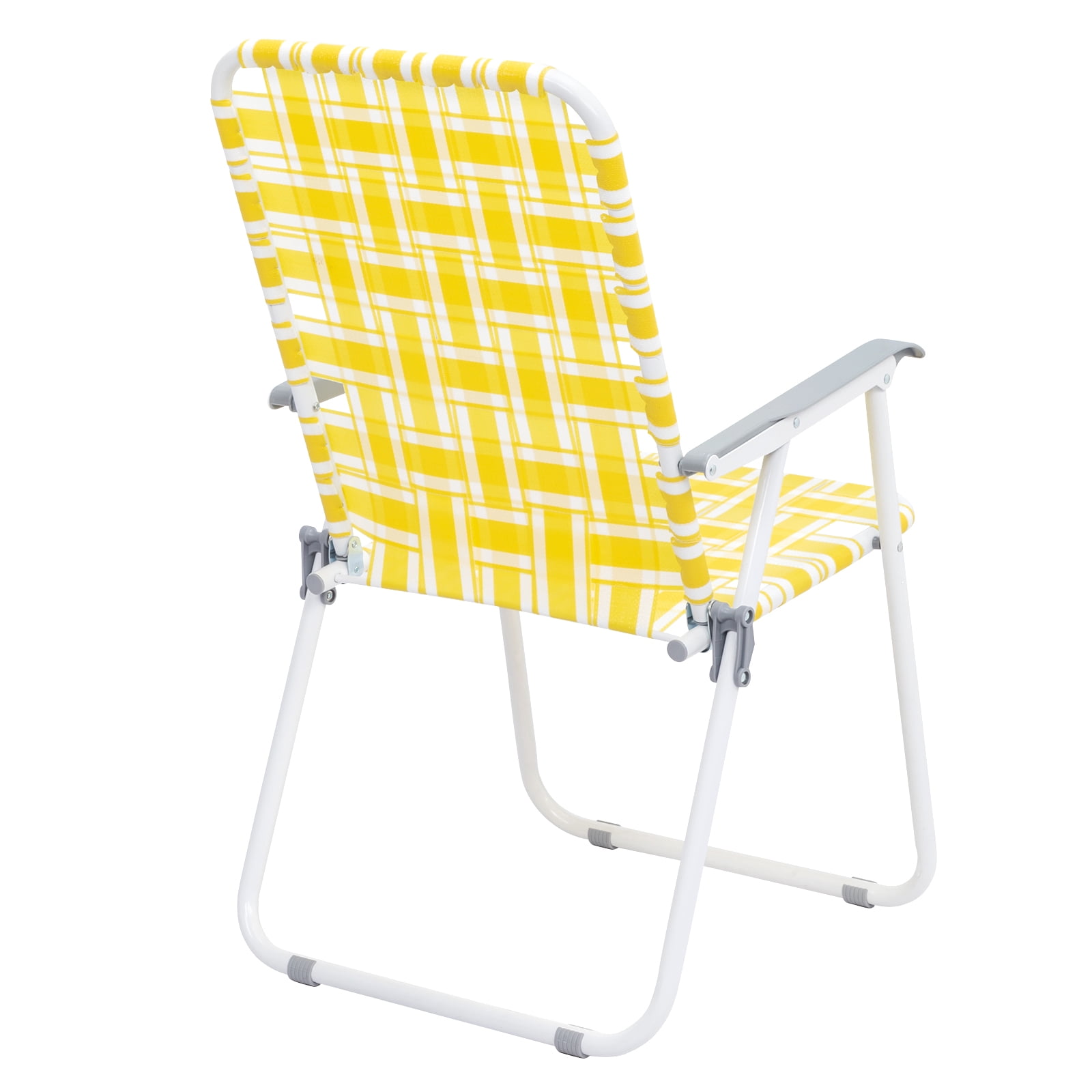 2Pcs Folding Beach Chair, Steel Tube PP Webbing Bearing 120kg, Yellow & White Strip