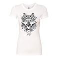 thumbnail image 2 of Drawn Tribal Wolf Animal Lover Womens Slim Fit Junior Tee, White, X-Large, 2 of 3