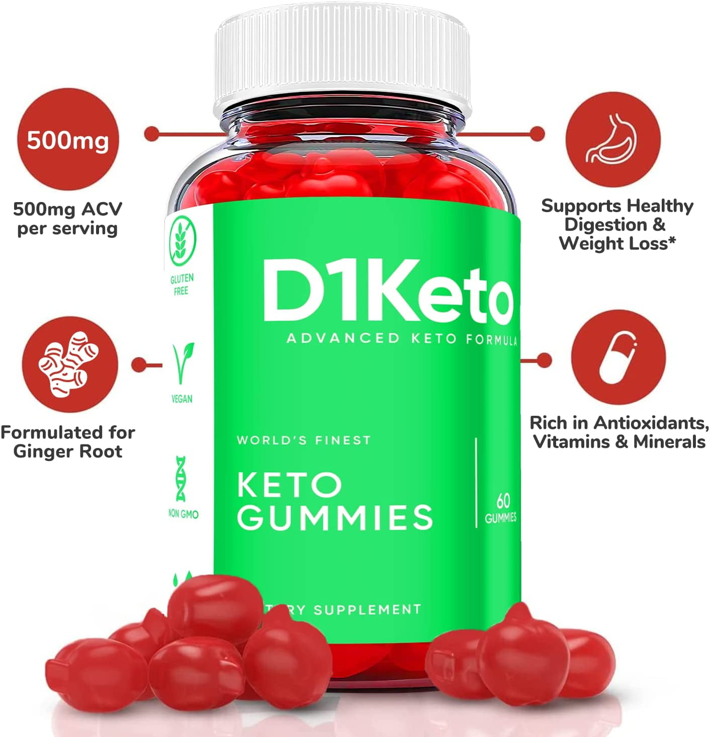 (3 Pack) D1 Keto ACV Gummies - Supplement for Weight Loss - Energy & Focus Boosting Dietary Supplements for Weight Management & Metabolism - Fat Burn - 180 Gummies