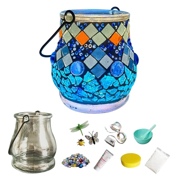 A Glass Mosaic Candle Holder Diy Kit Craft Set For Kids Art Project With Led Lamp And Accessories