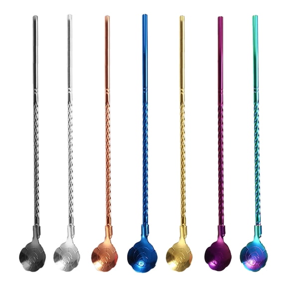 Visland 2PCS Stainless Steel Spoon StrawTea Spoon With Straw Reusable Bar Spoon Straw for Drinking, Mixing and Stirring