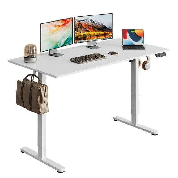 GALAXHERO Electric Adjustable Standing Desk with Memory Settings and Whole Piece Top, Computer Desk for Home Office, 55" x 28", White