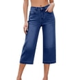 thumbnail image 2 of Karight Women's Solid Color Straight Leg Loose Casual Pocket Jeans Cropped Pants, 2 of 7