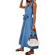 thumbnail image 1 of Vestido de mezclilla largo con cinturón y cinturón con bolsillo con solapa y cuello en V casual para mujer con bolsillosAzulX-Large, 1 of 5