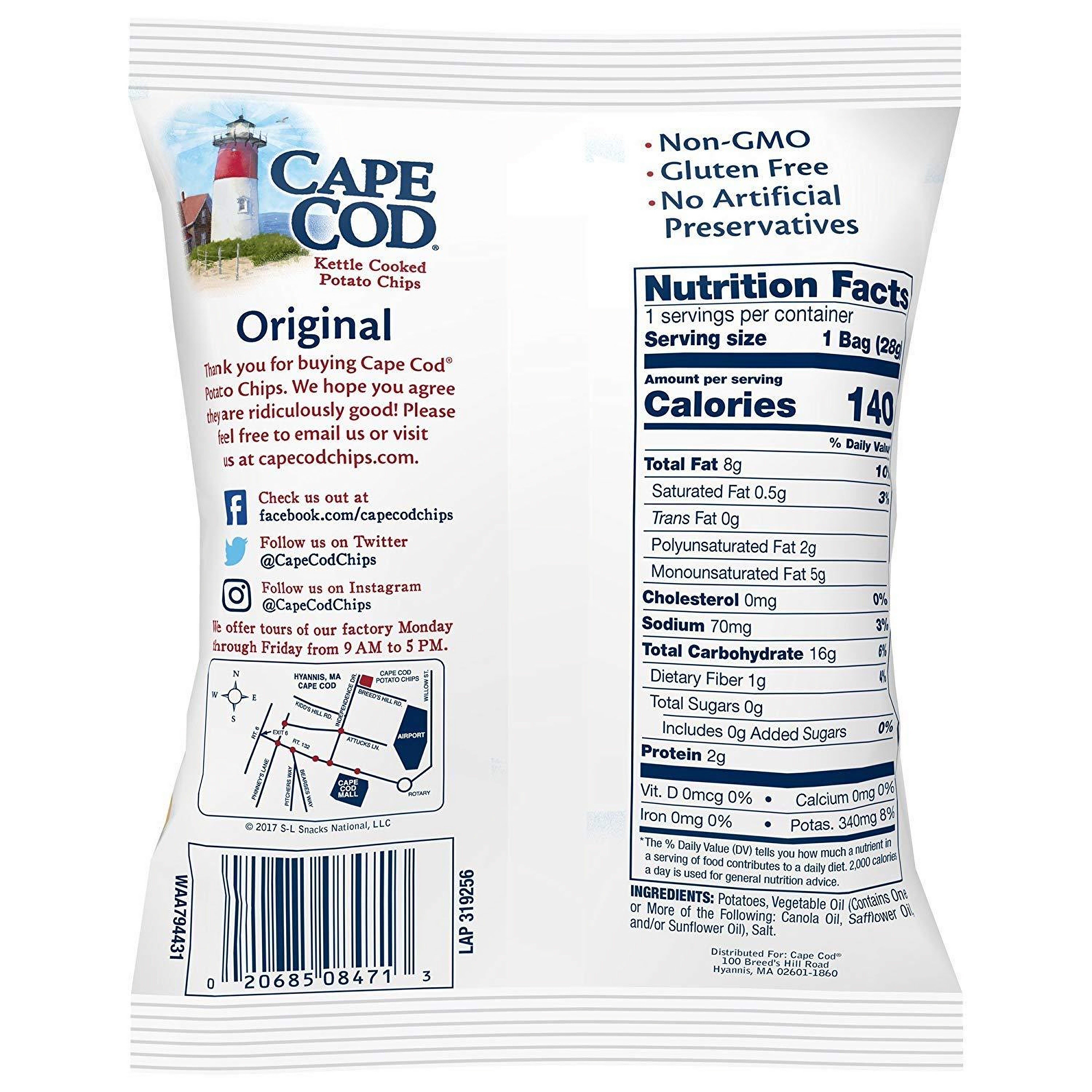 (3 pack) Cape Cod Original Kettle Cooked Potato Chips Gluten Free 1 oz Bags, 24 Pack