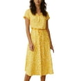 thumbnail image 2 of Guieoi Womens Dresses Plus Size Short Sleeve V-Neck Loose Casual Polka-dot Drawstring Midi Shirt Dress Yellow S, 2 of 7