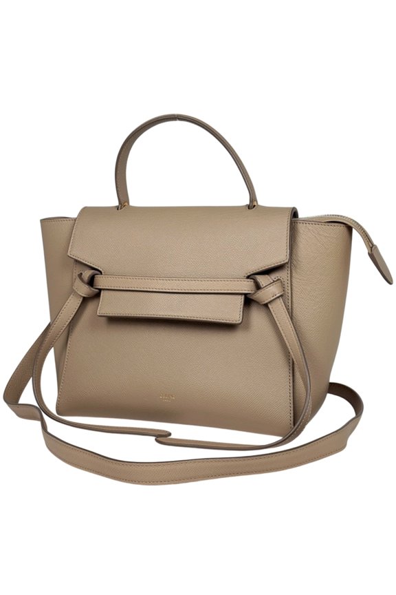 Pre-Owned Celine Micro Belt Bag, 2-Way Shoulder/Handbag, Beige Leather, Women's