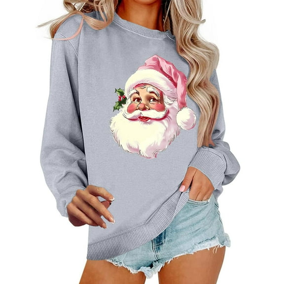 Santa Claus Sweatshirt for Women Crewneck Christmas Printed Pullover Top Winter Long Sleeve Sweaters Loose Plus Size Blouses Tops
