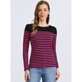 thumbnail image 3 of DARING DIVA Women's Color Block Striped Knit Top Long Sleeves T-Shirt XS Rose Red Black, 3 of 6